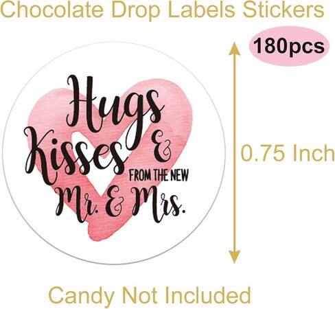 Chocolate Drop Labels Stickers, Hugs & Kisses from The New Mr. & Mrs., 180 Count, Fits Hershey's Kisses Party Favors, Wedding Stickers, Perfect for Weddings, Bridal Shower Engagement Party. in Kuwait