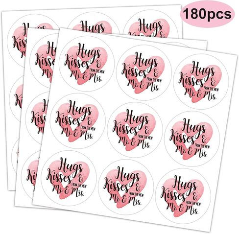 Chocolate Drop Labels Stickers, Hugs & Kisses from The New Mr. & Mrs., 180 Count, Fits Hershey's Kisses Party Favors, Wedding Stickers, Perfect for Weddings, Bridal Shower Engagement Party. in Kuwait