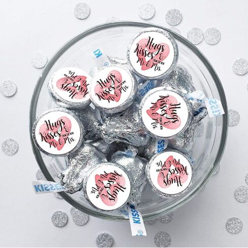 Chocolate Drop Labels Stickers, Hugs & Kisses from The New Mr. & Mrs., 180 Count, Fits Hershey's Kisses Party Favors, Wedding Stickers, Perfect for Weddings, Bridal Shower Engagement Party. in Kuwait