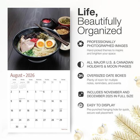RED EMBER Ramen Love 2026 Wall Calendar 12 Month | 12" x 24" Open | Thick & Sturdy Paper | Giftable | Food Kitchen Calendar 2026 in Saudi Arabia