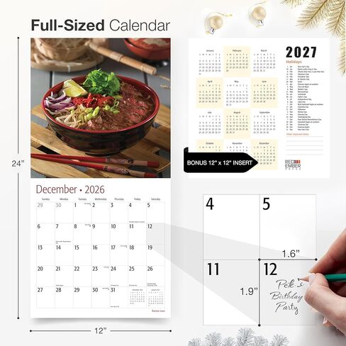 RED EMBER Ramen Love 2026 Wall Calendar 12 Month | 12" x 24" Open | Thick & Sturdy Paper | Giftable | Food Kitchen Calendar 2026 in Saudi Arabia