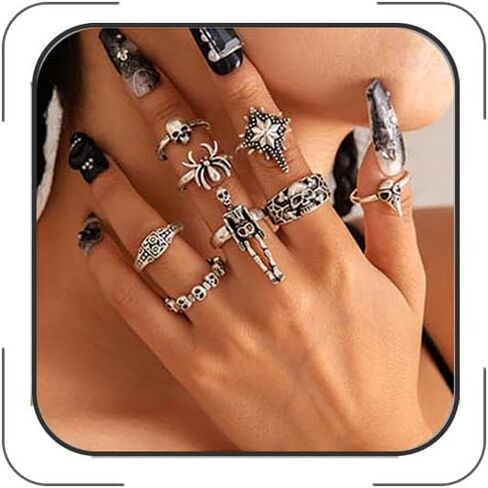 Vintage Gothic Knuckle Rings for Women Punk Stackable Diablo Ring Set Spider Snake Skull Bat Broken Claw Vintage Silver Ring Halloween Jewelry in Kuwait