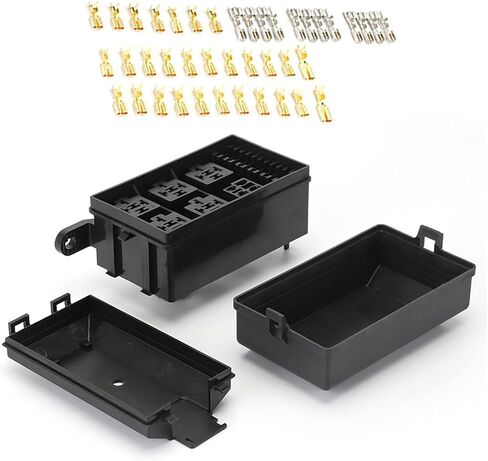 12V Fuse Box, Waterproof Dustproof Relay Box, Fuse Block with 6 Slot ATC/ATO Holders, Universal for Cars Boats Light Equipment (Black) in Kuwait