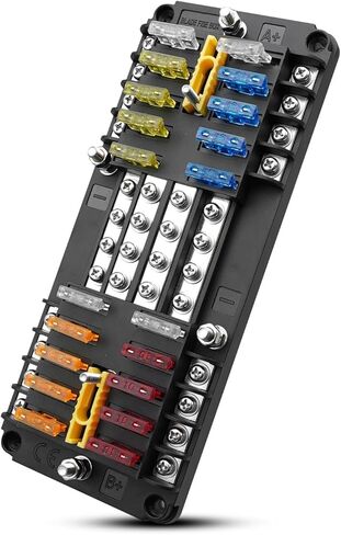 20 Way 16 Circuit Fuse Box, 100A Per Block, 30A Per Circuit, 36V DC, Metal & Plastic, Through-Hole Mount, Fuse Box in Saudi Arabia