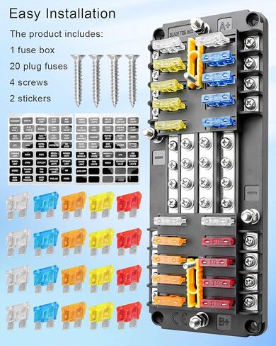 20 Way 16 Circuit Fuse Box, 100A Per Block, 30A Per Circuit, 36V DC, Metal & Plastic, Through-Hole Mount, Fuse Box in Saudi Arabia