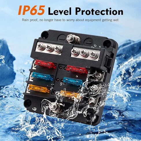 كتلة منصهر 6 طرق 12 فولت، صندوق كتلة منصهر شفرة مقاوم للماء، 6 دوائر مع صندوق منصهر للحافلة السالبة، مع مؤشر تحذير LED غطاء مقاوم للرطوبة، للسيارة RV Truck Boat Marine DC 12-24V in Kuwait