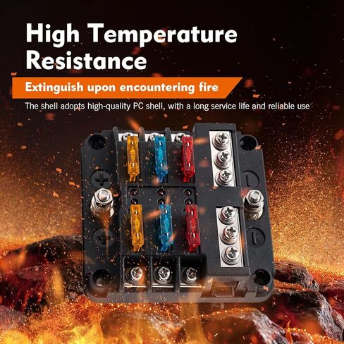 كتلة منصهر 6 طرق 12 فولت، صندوق كتلة منصهر شفرة مقاوم للماء، 6 دوائر مع صندوق منصهر للحافلة السالبة، مع مؤشر تحذير LED غطاء مقاوم للرطوبة، للسيارة RV Truck Boat Marine DC 12-24V in Kuwait