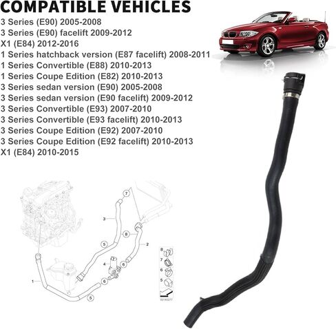 64216951946 Engine Radiator Hose Pipe Engine Radiator Coolant Rubber Hose 2005-2015 for BMW Bmw 1 3 Series E81 E82 E84 E88 E90 E91 E92 E94 320i 323i 325i Replat # V201474 at20364 at20364 P226534 in Saudi Arabia
