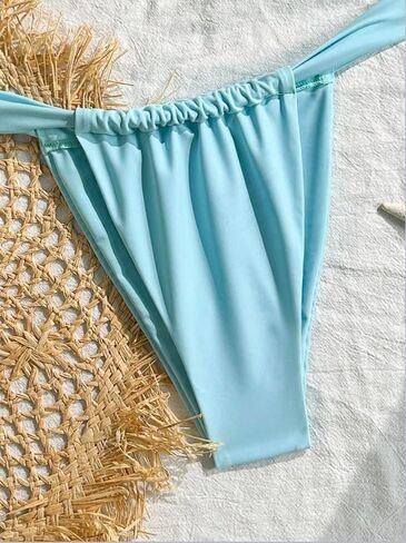 Women's Push Up Two-Piece Bikinis, Light Blue Starfish Accent Swimwear, Ruched Top and Sexy Brazilian Thong Bottom Bathing Suit. in Saudi Arabia