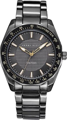 Perry Ellis Solar Men’s Watch – Round Gunmetal Dial and Alloy Band, Water-Resistant Analog in Saudi Arabia