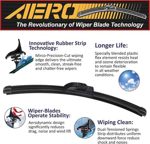 AERO Voyager 26"+18" Premium All-Season Windshield Wiper Blades with Extra Rubber Refills OEM Replacement for Toyota Camry 2017-2012 + 1-Year Warranty (Pack of 2) in Kuwait