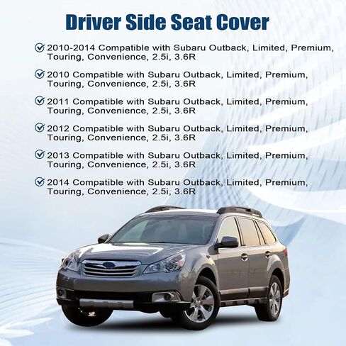غطاء مقعد بديل من الجلد المصنوع من الألياف الدقيقة من جانب السائق باللون الأسود متوافق مع Subaru Outback، Limited، Premium، Touring، Convenience، 2.5i، 3.6R 2010 2011 2012 2013 2014 in Saudi Arabia