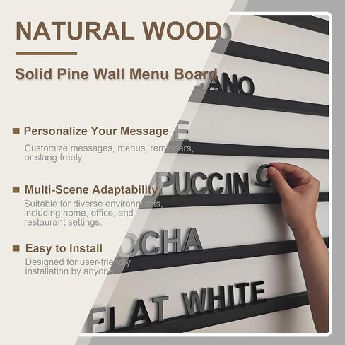Black Wood Tone Wall Menu Board - Letter Display Wall Shelf - Letter Shelf Menu - Changeable Letter Board (Set of 10 Rails + 605-Letter Set) in Saudi Arabia