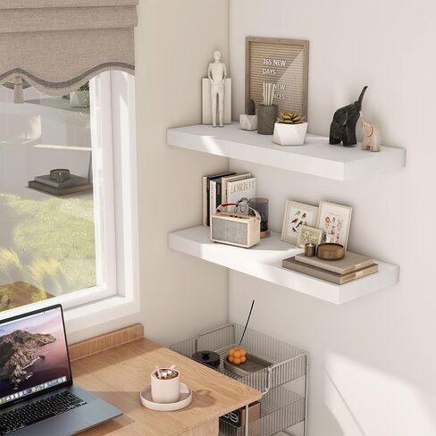 Fun Memories White Floating Shelves 30x 12 Inch, Deep Floating Shelf Wall Mounted, 12" Deep Wall Shelves for Books, Bathroom, Bedroom, Kitchen, Thicked Shelves for Home Storage & Display, Set of 2 in Kuwait