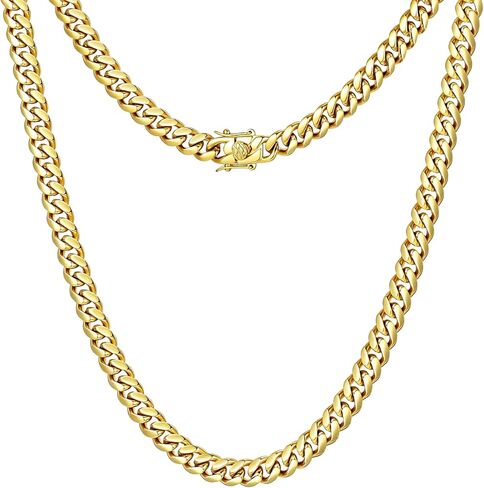 CaptainSteeL Cuban Link Chain Stainless Steel Necklace with Gift Box （5/6/8mm Width，20/22/24in Length，Sliver/14K Gold Plated Two Color） in Kuwait