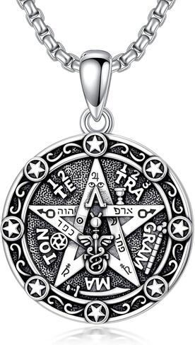 PELOVNY Tetragrammaton Amulet Necklace 925 Sterling Silver Pentagram Pentacle Protection Necklace Pagan Wiccan Pendant Jewelry Gifts for Men in Saudi Arabia