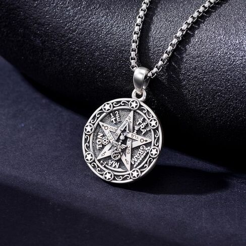 PELOVNY Tetragrammaton Amulet Necklace 925 Sterling Silver Pentagram Pentacle Protection Necklace Pagan Wiccan Pendant Jewelry Gifts for Men in Saudi Arabia