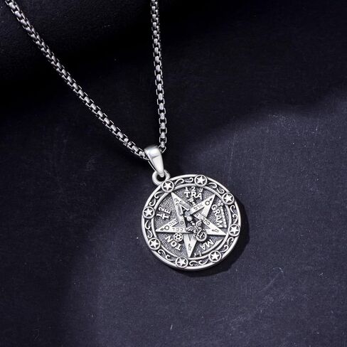 PELOVNY Tetragrammaton Amulet Necklace 925 Sterling Silver Pentagram Pentacle Protection Necklace Pagan Wiccan Pendant Jewelry Gifts for Men in Saudi Arabia