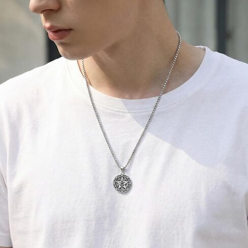 PELOVNY Tetragrammaton Amulet Necklace 925 Sterling Silver Pentagram Pentacle Protection Necklace Pagan Wiccan Pendant Jewelry Gifts for Men in Saudi Arabia