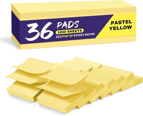 36 Pads Pop Up Sticky Notes, 3x3 inches, Yellow Soft Pastel Self-Stick Note Pads, Perfect for Office, Study, and Daily Life Organization - 36 Pack in Kuwait