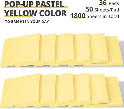 36 Pads Pop Up Sticky Notes, 3x3 inches, Yellow Soft Pastel Self-Stick Note Pads, Perfect for Office, Study, and Daily Life Organization - 36 Pack in Kuwait