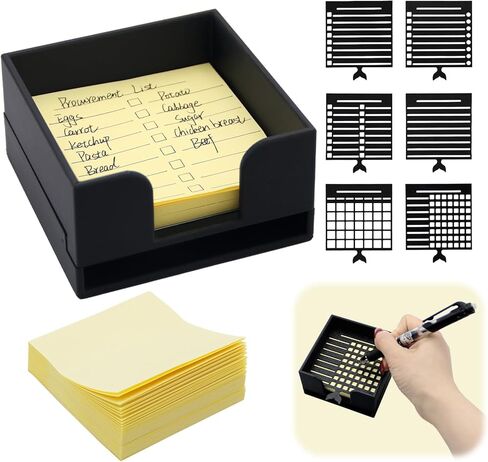 حامل ملاحظات لاصق مع 6 قوالب، موزع ملاحظات لاصق مع استنسل متوافق مع Post It 3x3، منظمات مكتبية، يتضمن 200 قطعة ملاحظات مثالية لقائمة المهام والتخطيط والكفاءة العالية والتركيز in Kuwait