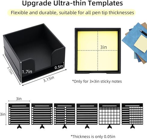 حامل ملاحظات لاصق مع 6 قوالب، موزع ملاحظات لاصق مع استنسل متوافق مع Post It 3x3، منظمات مكتبية، يتضمن 200 قطعة ملاحظات مثالية لقائمة المهام والتخطيط والكفاءة العالية والتركيز in Kuwait
