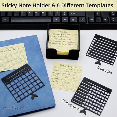 حامل ملاحظات لاصق مع 6 قوالب، موزع ملاحظات لاصق مع استنسل متوافق مع Post It 3x3، منظمات مكتبية، يتضمن 200 قطعة ملاحظات مثالية لقائمة المهام والتخطيط والكفاءة العالية والتركيز in Kuwait