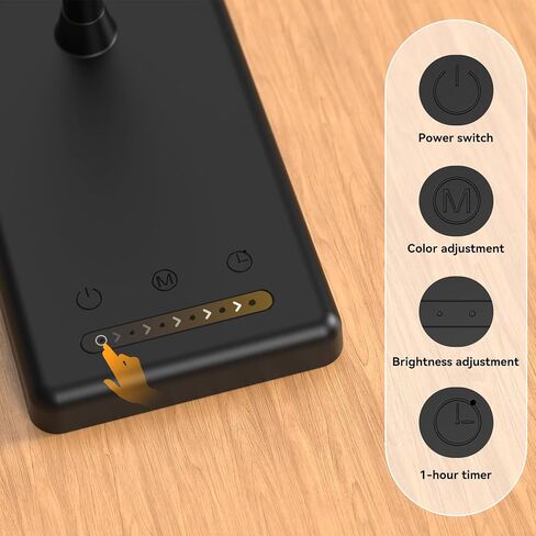 مصباح مكتب LED يعمل باللمس مع منفذ شحن USB، 5 أوضاع ألوان، 6 مستويات سطوع خافتة، مصباح مكتب للعناية بالعين مع وظيفة الذاكرة، مؤقت 1 ساعة، مصباح طاولة للرقبة قابل للتعديل in Kuwait