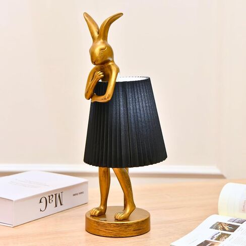 Rabbit Table Lamp with Linen Shade & Gold-Toned Resin Base Cordless Rechargeable LED Table Lamp for Kids Room, Bedroom, Nightstand, Nursery. in Saudi Arabia