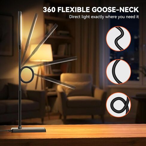 مصباح مكتب LED يعمل باللمس مع منفذ شحن USB، 5 أوضاع ألوان، 6 مستويات سطوع خافتة، مصباح مكتب للعناية بالعين مع وظيفة الذاكرة، مؤقت 1 ساعة، مصباح طاولة للرقبة قابل للتعديل in Kuwait