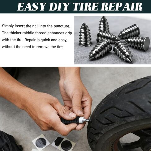 30 PCS Tire Repair Rubber Nail, Vacuum Tire Repair Kits Spiral Rubber Screws, Fast Self-Service Tool for Car, Truck, Motorcycle, Tractor Tire Puncture Repair Kit (Screwdriver included) in Kuwait