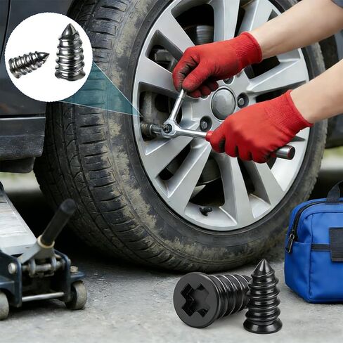 30 PCS Tire Repair Rubber Nail, Vacuum Tire Repair Kits Spiral Rubber Screws, Fast Self-Service Tool for Car, Truck, Motorcycle, Tractor Tire Puncture Repair Kit (Screwdriver included) in Kuwait