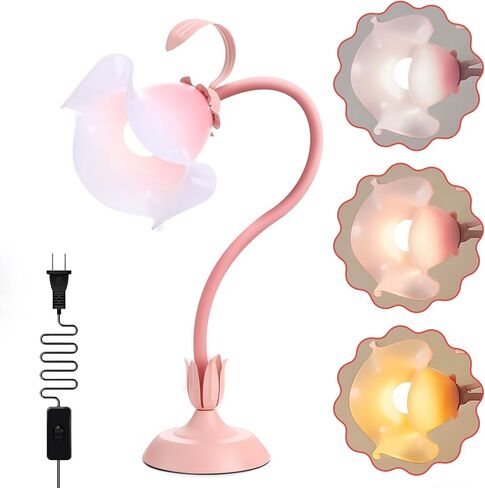 مصباح مكتب على شكل زهرة، ضوء قراءة LED بـ 3 أوضاع ألوان، ضوء كتاب بذراع مرن من السيليكون للقراءة، مصباح طاولة بجانب السرير لطيف لتزيين غرفة النوم وغرفة المعيشة، هدية مثالية لعيد الحب في عيد الأم in Kuwait