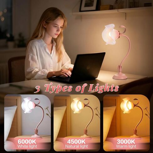 مصباح مكتب على شكل زهرة، ضوء قراءة LED بـ 3 أوضاع ألوان، ضوء كتاب بذراع مرن من السيليكون للقراءة، مصباح طاولة بجانب السرير لطيف لتزيين غرفة النوم وغرفة المعيشة، هدية مثالية لعيد الحب في عيد الأم in Kuwait