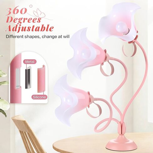 مصباح مكتب على شكل زهرة، ضوء قراءة LED بـ 3 أوضاع ألوان، ضوء كتاب بذراع مرن من السيليكون للقراءة، مصباح طاولة بجانب السرير لطيف لتزيين غرفة النوم وغرفة المعيشة، هدية مثالية لعيد الحب في عيد الأم in Kuwait
