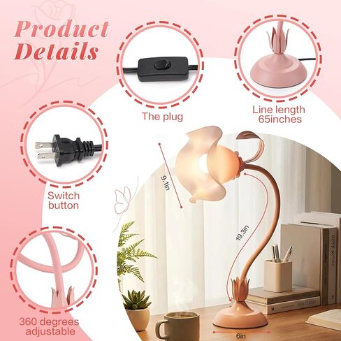 مصباح مكتب على شكل زهرة، ضوء قراءة LED بـ 3 أوضاع ألوان، ضوء كتاب بذراع مرن من السيليكون للقراءة، مصباح طاولة بجانب السرير لطيف لتزيين غرفة النوم وغرفة المعيشة، هدية مثالية لعيد الحب في عيد الأم in Kuwait