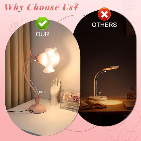 مصباح مكتب على شكل زهرة، ضوء قراءة LED بـ 3 أوضاع ألوان، ضوء كتاب بذراع مرن من السيليكون للقراءة، مصباح طاولة بجانب السرير لطيف لتزيين غرفة النوم وغرفة المعيشة، هدية مثالية لعيد الحب في عيد الأم in Kuwait