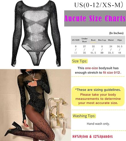 Sparkly Rave Outfits for Women, Sexy Hollow See Through Mesh Fishnet Long Sleeve Rhinestone Bodysuit Tops in Saudi Arabia