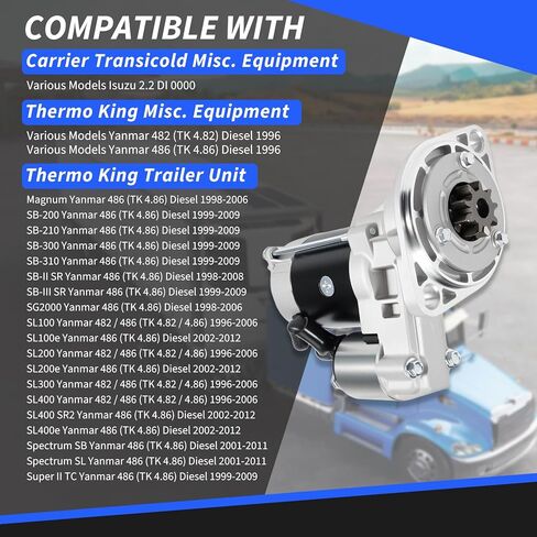 12968577011 New Starter Motor 12V Fit for Thermo King w/Yanmar 486 482 1996-2012, Carrier Transicold Isuzu, Replace 452-177 129685-77011 SHI0182 41044064 S13407 45-2324 845-2324, 2.2KW CW 9T in Kuwait