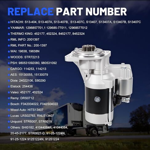 12968577011 New Starter Motor 12V Fit for Thermo King w/Yanmar 486 482 1996-2012, Carrier Transicold Isuzu, Replace 452-177 129685-77011 SHI0182 41044064 S13407 45-2324 845-2324, 2.2KW CW 9T in Kuwait