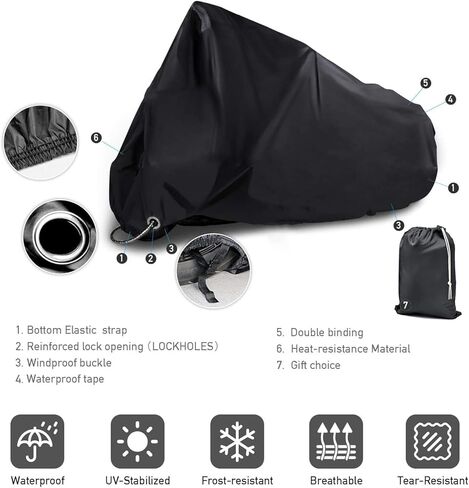 New Generation Motorcycle Cover ! XYZCTEM All Weather Black XXXL Large-Waterproof Outdoor Protects Fits up to 118 inch for Harley Davidson, Honda, Suzuki, Yamaha and More in Kuwait