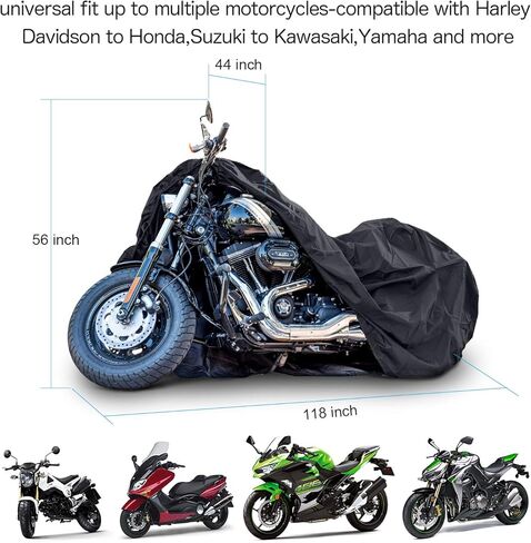 New Generation Motorcycle Cover ! XYZCTEM All Weather Black XXXL Large-Waterproof Outdoor Protects Fits up to 118 inch for Harley Davidson, Honda, Suzuki, Yamaha and More in Kuwait