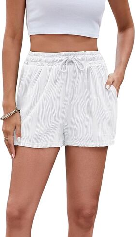 HBER Women's Casual Drawstring Shorts Ladies High Waisted Textured Summer Lightweight Sweat Shorts with Pockets in Kuwait