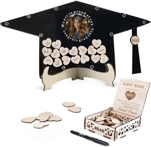 Fonder Mols 2024 بديل كتاب ضيوف التخرج، زخارف التخرج السوداء فئة 2024 تسجيل الدخول في كتاب للاستقبال، لوحة توقيع التخرج الفريدة لخريجي 2024 in Kuwait