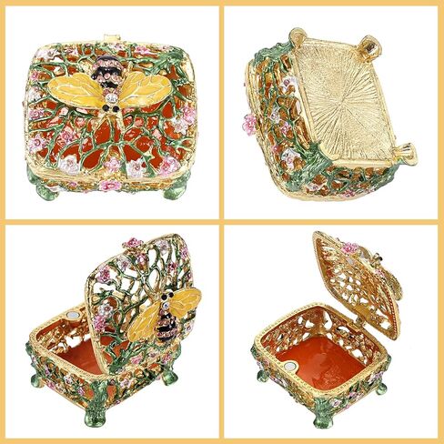ELLDOO Mini Bee Trinket Box, Vintage Metal Enameled Decorative Box Ring Earrings Jewelry Organizer Gift for Girl Women in Saudi Arabia