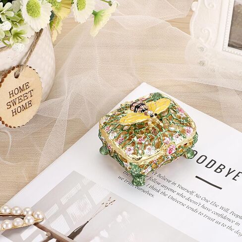ELLDOO Mini Bee Trinket Box, Vintage Metal Enameled Decorative Box Ring Earrings Jewelry Organizer Gift for Girl Women in Saudi Arabia
