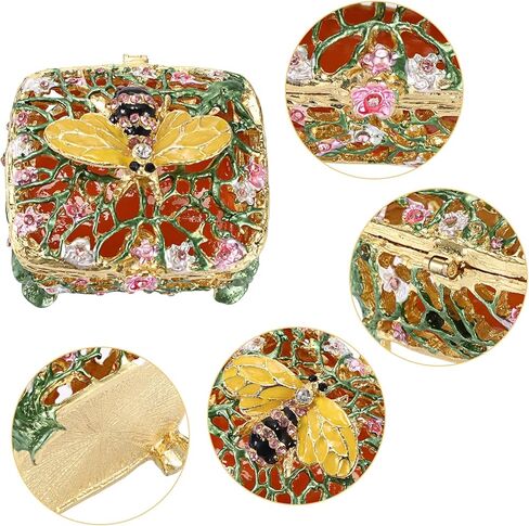 ELLDOO Mini Bee Trinket Box, Vintage Metal Enameled Decorative Box Ring Earrings Jewelry Organizer Gift for Girl Women in Saudi Arabia