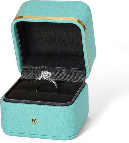 Elegant Ring Box Premium Leather Engagement Ring Box Jewelry Gift Box for Wedding Proposal Velvet Interior Stud Earrings Case, Light Blue in Kuwait