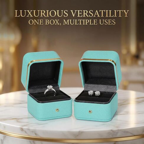 Elegant Ring Box Premium Leather Engagement Ring Box Jewelry Gift Box for Wedding Proposal Velvet Interior Stud Earrings Case, Light Blue in Kuwait